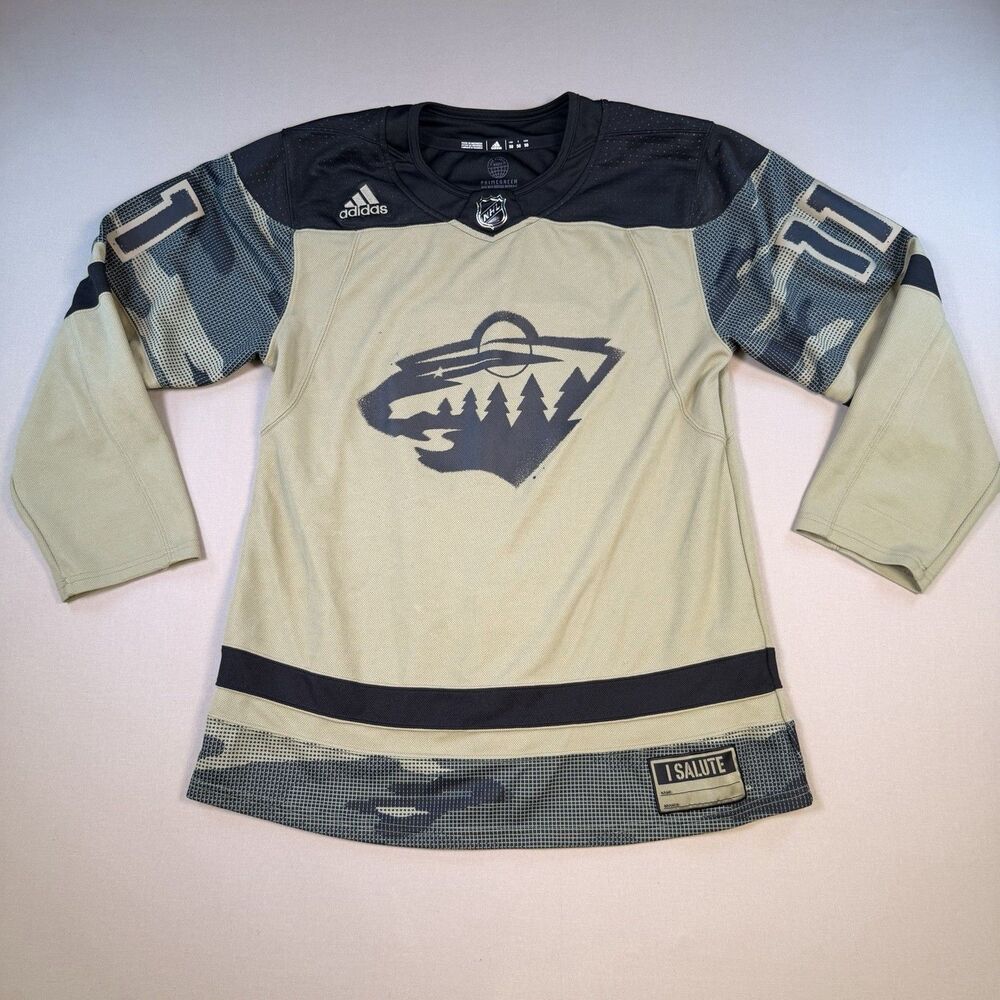 Adidas Minnesota Wild Camo Troops Fight Strap Jersey Size 50 Men’s Stitched EUC